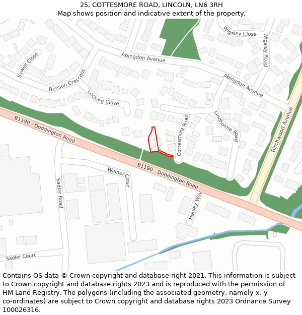 25, COTTESMORE ROAD, LINCOLN, LN6 3RH: Location map and indicative extent of plot