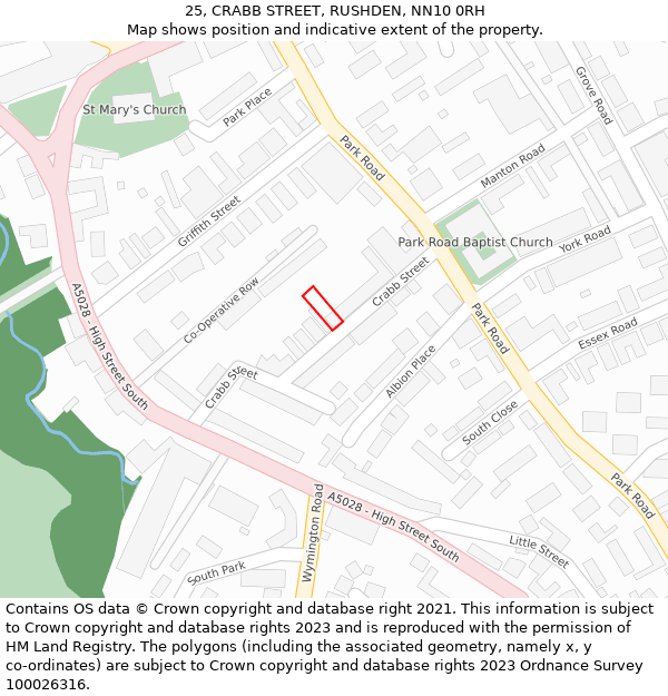 25, CRABB STREET, RUSHDEN, NN10 0RH: Location map and indicative extent of plot