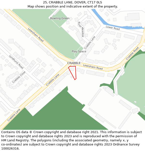 25, CRABBLE LANE, DOVER, CT17 0LS: Location map and indicative extent of plot