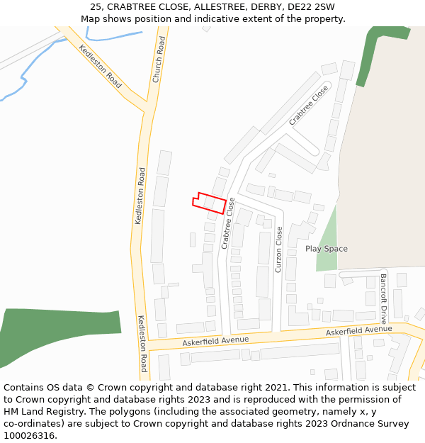 25, CRABTREE CLOSE, ALLESTREE, DERBY, DE22 2SW: Location map and indicative extent of plot