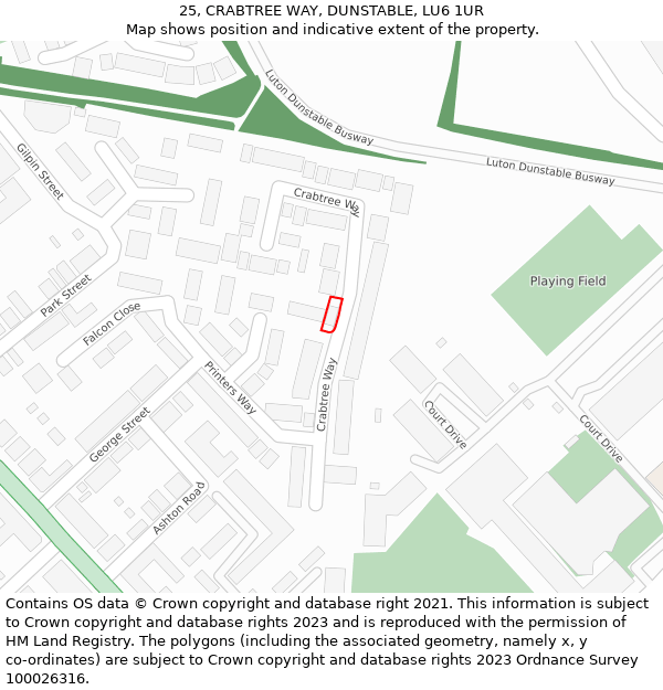 25, CRABTREE WAY, DUNSTABLE, LU6 1UR: Location map and indicative extent of plot