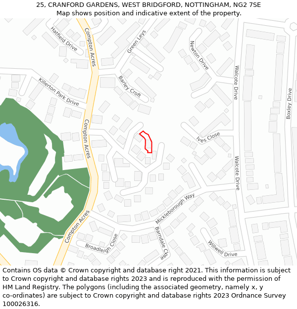 25, CRANFORD GARDENS, WEST BRIDGFORD, NOTTINGHAM, NG2 7SE: Location map and indicative extent of plot