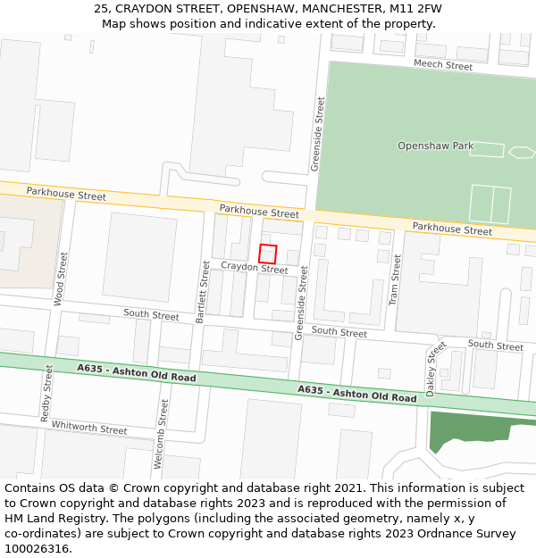 25, CRAYDON STREET, OPENSHAW, MANCHESTER, M11 2FW: Location map and indicative extent of plot