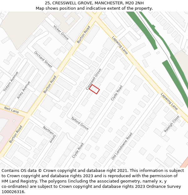 25, CRESSWELL GROVE, MANCHESTER, M20 2NH: Location map and indicative extent of plot