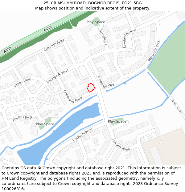 25, CRIMSHAM ROAD, BOGNOR REGIS, PO21 5BG: Location map and indicative extent of plot