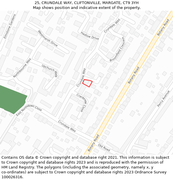 25, CRUNDALE WAY, CLIFTONVILLE, MARGATE, CT9 3YH: Location map and indicative extent of plot