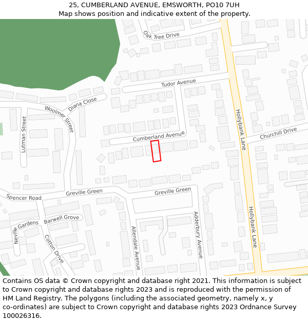 25, CUMBERLAND AVENUE, EMSWORTH, PO10 7UH: Location map and indicative extent of plot
