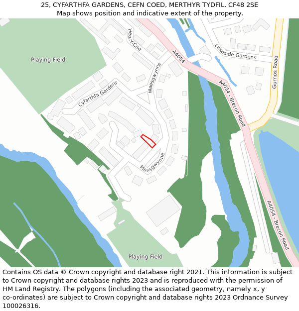 25, CYFARTHFA GARDENS, CEFN COED, MERTHYR TYDFIL, CF48 2SE: Location map and indicative extent of plot