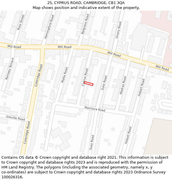25, CYPRUS ROAD, CAMBRIDGE, CB1 3QA: Location map and indicative extent of plot