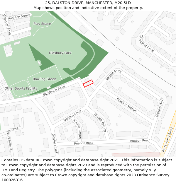 25, DALSTON DRIVE, MANCHESTER, M20 5LD: Location map and indicative extent of plot