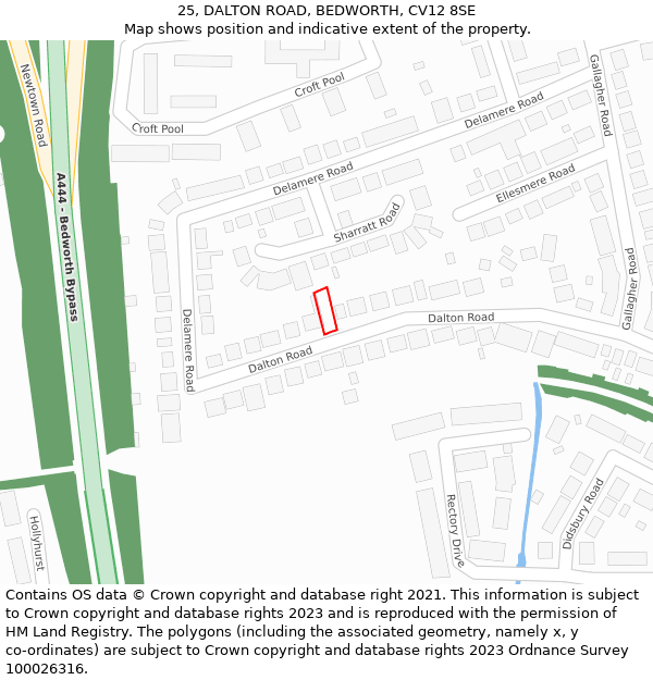 25, DALTON ROAD, BEDWORTH, CV12 8SE: Location map and indicative extent of plot