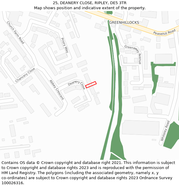 25, DEANERY CLOSE, RIPLEY, DE5 3TR: Location map and indicative extent of plot