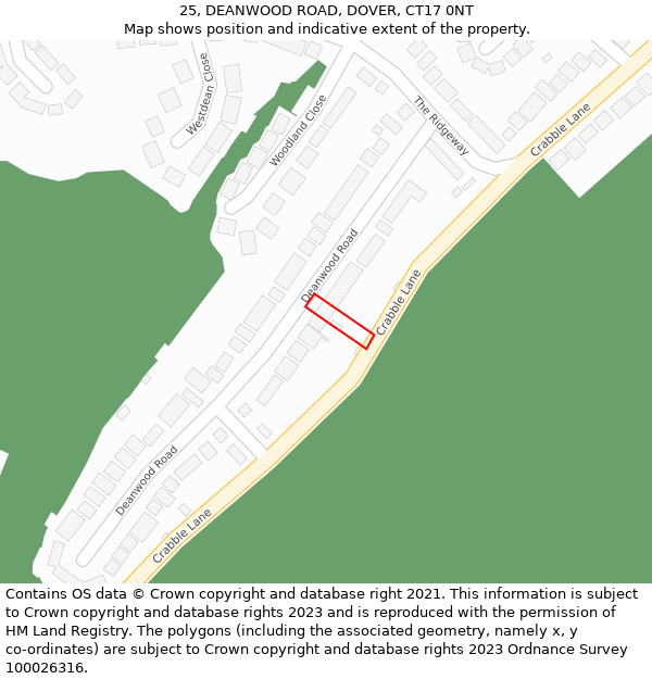25, DEANWOOD ROAD, DOVER, CT17 0NT: Location map and indicative extent of plot