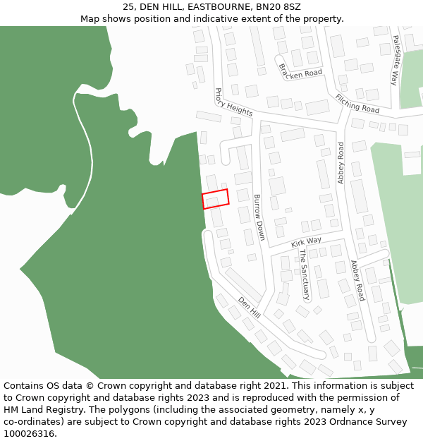 25, DEN HILL, EASTBOURNE, BN20 8SZ: Location map and indicative extent of plot