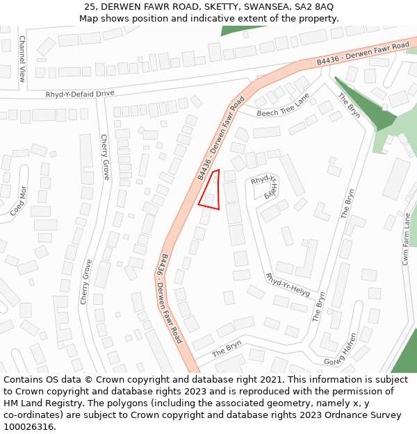 25, DERWEN FAWR ROAD, SKETTY, SWANSEA, SA2 8AQ: Location map and indicative extent of plot