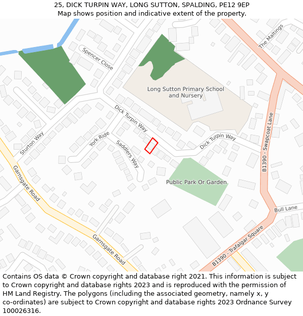 25, DICK TURPIN WAY, LONG SUTTON, SPALDING, PE12 9EP: Location map and indicative extent of plot