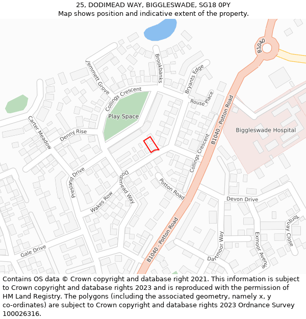 25, DODIMEAD WAY, BIGGLESWADE, SG18 0PY: Location map and indicative extent of plot