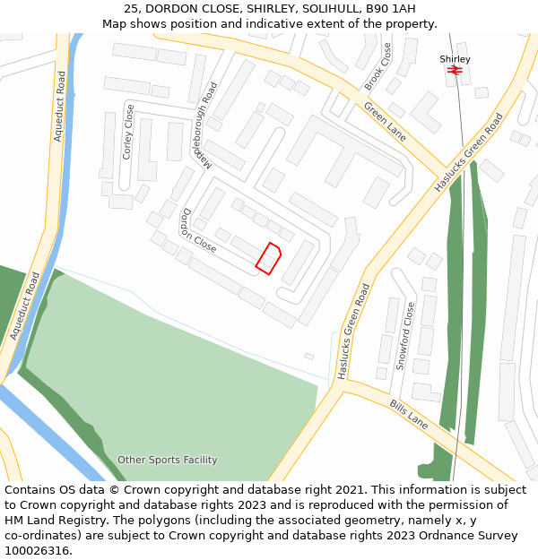 25, DORDON CLOSE, SHIRLEY, SOLIHULL, B90 1AH: Location map and indicative extent of plot