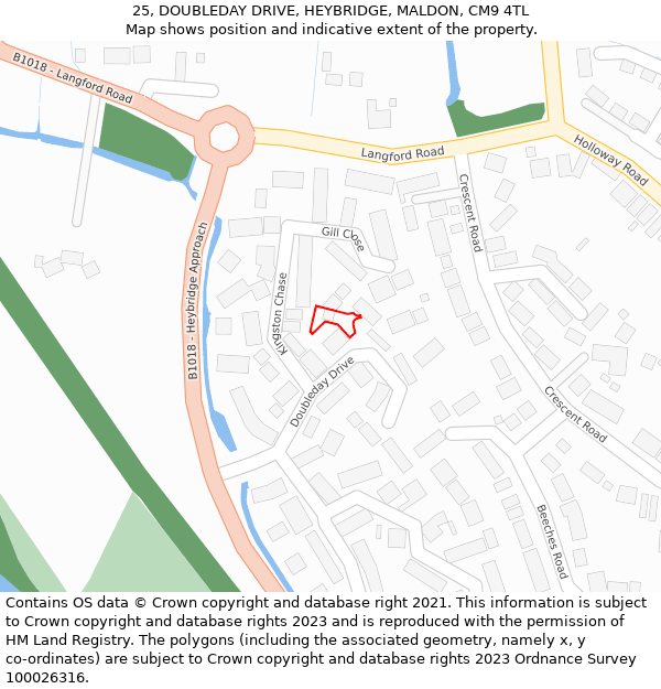 25, DOUBLEDAY DRIVE, HEYBRIDGE, MALDON, CM9 4TL: Location map and indicative extent of plot