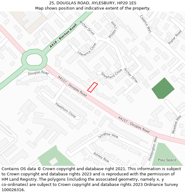 25, DOUGLAS ROAD, AYLESBURY, HP20 1ES: Location map and indicative extent of plot