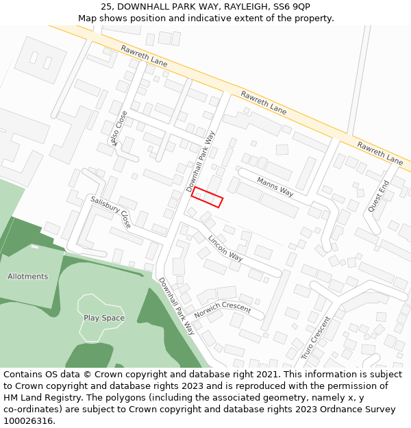 25, DOWNHALL PARK WAY, RAYLEIGH, SS6 9QP: Location map and indicative extent of plot