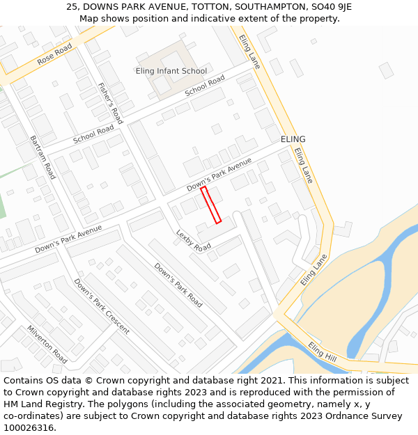 25, DOWNS PARK AVENUE, TOTTON, SOUTHAMPTON, SO40 9JE: Location map and indicative extent of plot