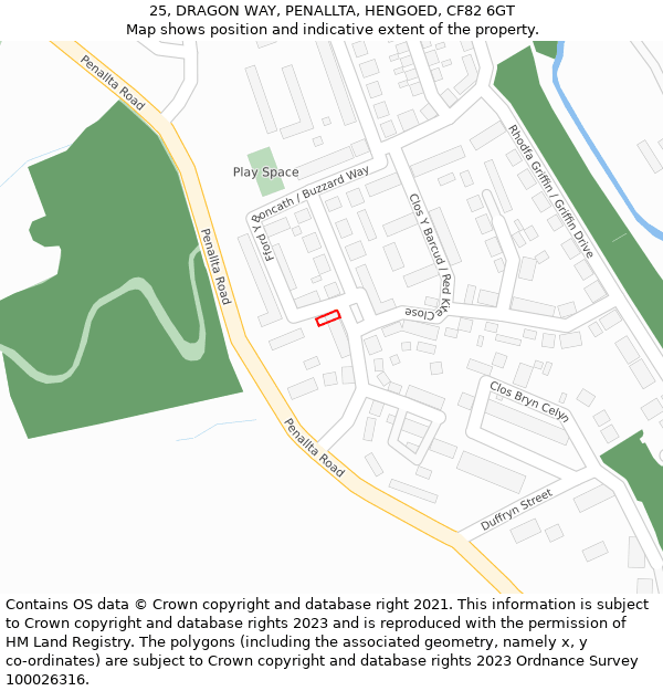 25, DRAGON WAY, PENALLTA, HENGOED, CF82 6GT: Location map and indicative extent of plot