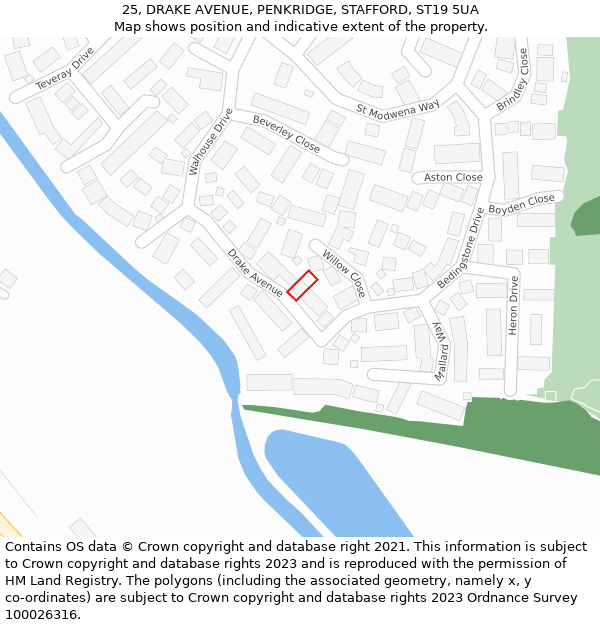 25, DRAKE AVENUE, PENKRIDGE, STAFFORD, ST19 5UA: Location map and indicative extent of plot