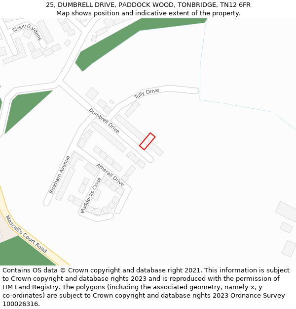 25, DUMBRELL DRIVE, PADDOCK WOOD, TONBRIDGE, TN12 6FR: Location map and indicative extent of plot