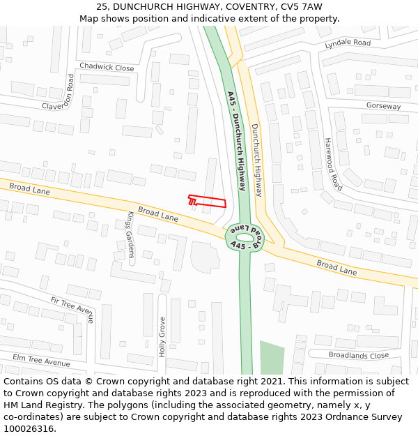 25, DUNCHURCH HIGHWAY, COVENTRY, CV5 7AW: Location map and indicative extent of plot