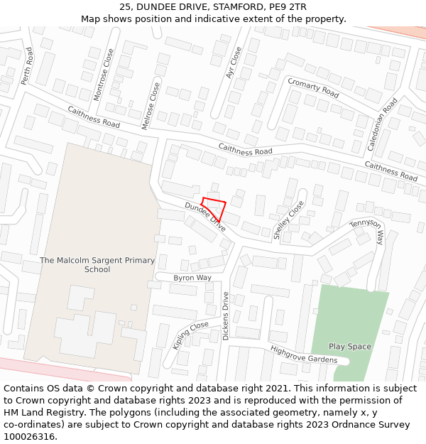 25, DUNDEE DRIVE, STAMFORD, PE9 2TR: Location map and indicative extent of plot