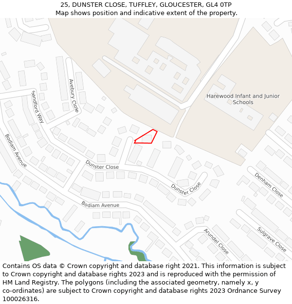 25, DUNSTER CLOSE, TUFFLEY, GLOUCESTER, GL4 0TP: Location map and indicative extent of plot