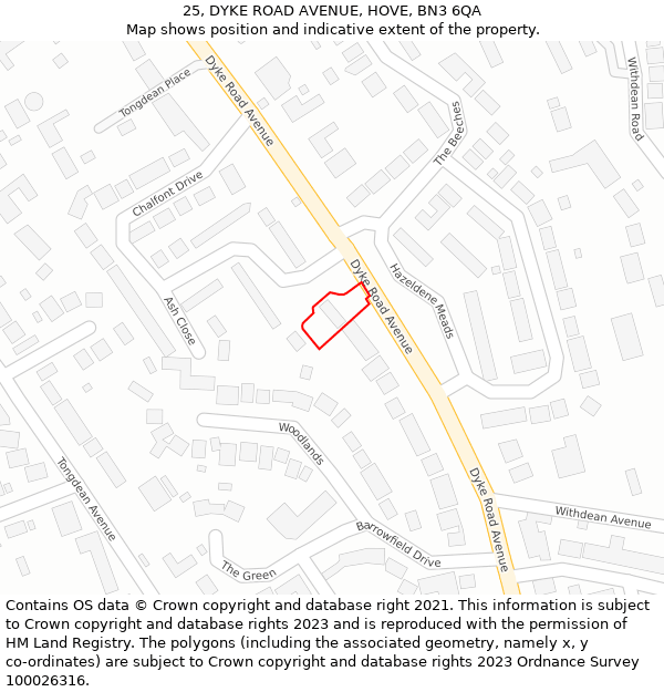 25, DYKE ROAD AVENUE, HOVE, BN3 6QA: Location map and indicative extent of plot