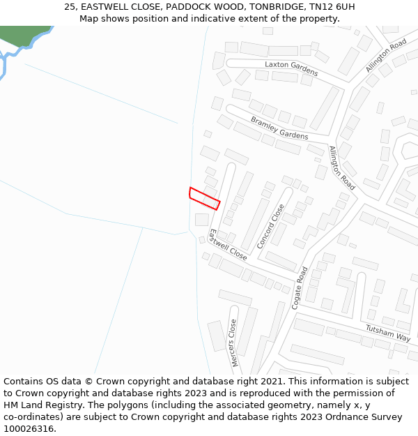 25, EASTWELL CLOSE, PADDOCK WOOD, TONBRIDGE, TN12 6UH: Location map and indicative extent of plot