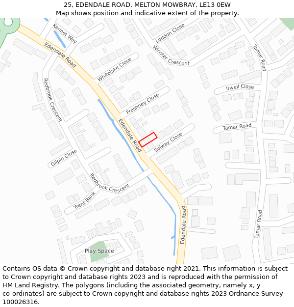 25, EDENDALE ROAD, MELTON MOWBRAY, LE13 0EW: Location map and indicative extent of plot