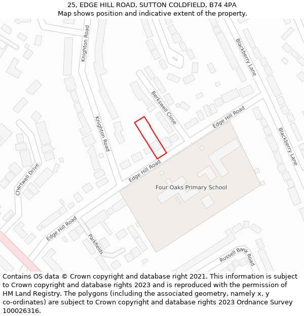 25, EDGE HILL ROAD, SUTTON COLDFIELD, B74 4PA: Location map and indicative extent of plot