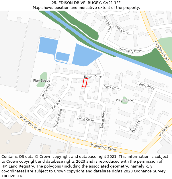 25, EDISON DRIVE, RUGBY, CV21 1FF: Location map and indicative extent of plot