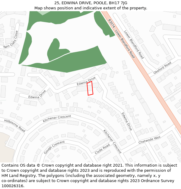 25, EDWINA DRIVE, POOLE, BH17 7JG: Location map and indicative extent of plot