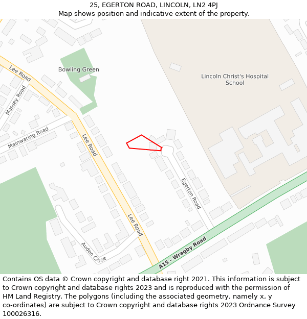 25, EGERTON ROAD, LINCOLN, LN2 4PJ: Location map and indicative extent of plot