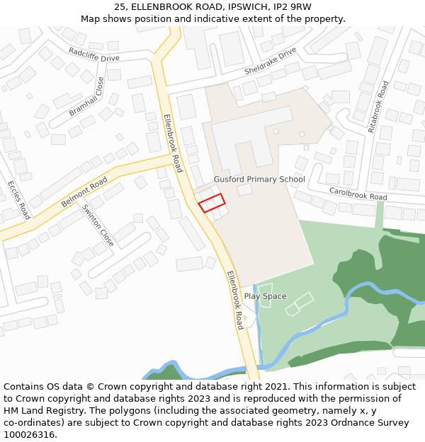 25, ELLENBROOK ROAD, IPSWICH, IP2 9RW: Location map and indicative extent of plot