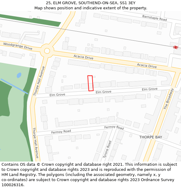 25, ELM GROVE, SOUTHEND-ON-SEA, SS1 3EY: Location map and indicative extent of plot