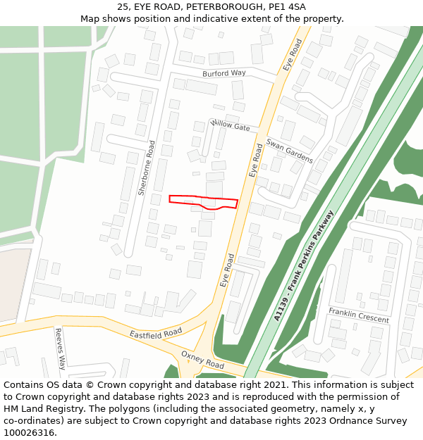 25, EYE ROAD, PETERBOROUGH, PE1 4SA: Location map and indicative extent of plot