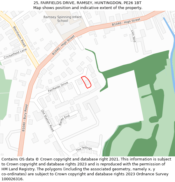 25, FAIRFIELDS DRIVE, RAMSEY, HUNTINGDON, PE26 1BT: Location map and indicative extent of plot