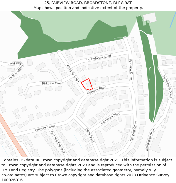 25, FAIRVIEW ROAD, BROADSTONE, BH18 9AT: Location map and indicative extent of plot
