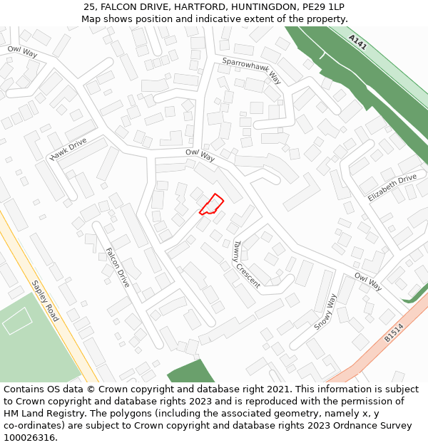 25, FALCON DRIVE, HARTFORD, HUNTINGDON, PE29 1LP: Location map and indicative extent of plot