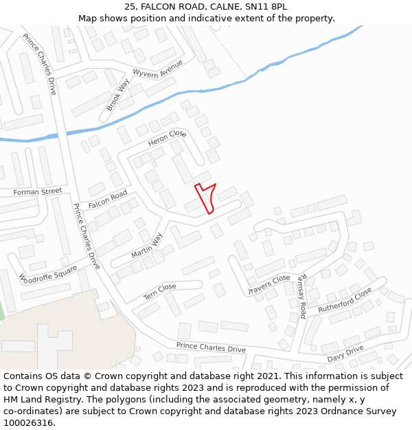 25, FALCON ROAD, CALNE, SN11 8PL: Location map and indicative extent of plot