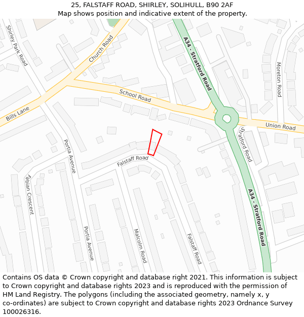 25, FALSTAFF ROAD, SHIRLEY, SOLIHULL, B90 2AF: Location map and indicative extent of plot