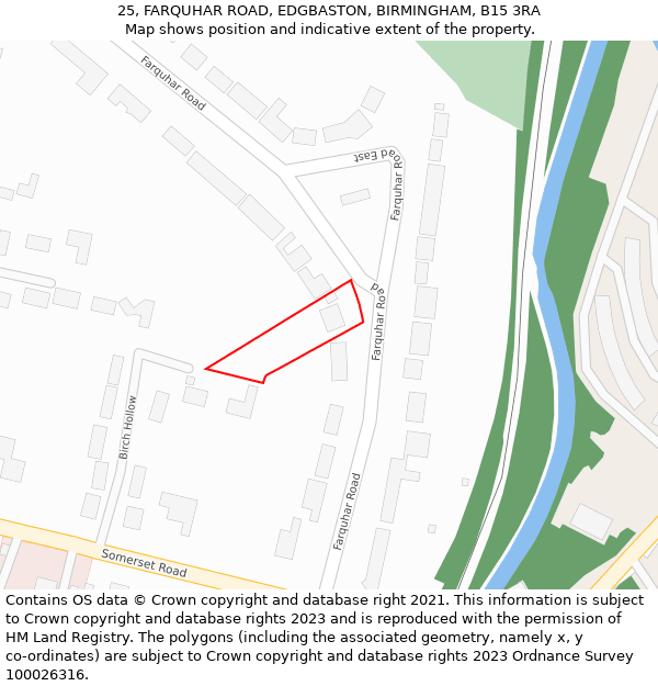 25, FARQUHAR ROAD, EDGBASTON, BIRMINGHAM, B15 3RA: Location map and indicative extent of plot