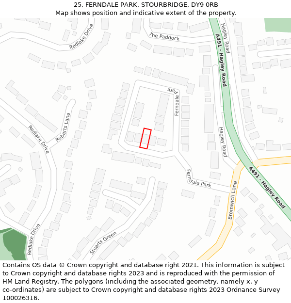 25, FERNDALE PARK, STOURBRIDGE, DY9 0RB: Location map and indicative extent of plot