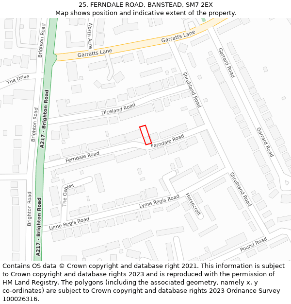 25, FERNDALE ROAD, BANSTEAD, SM7 2EX: Location map and indicative extent of plot